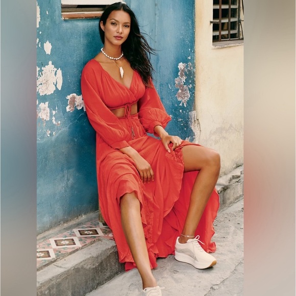 Free People super cute Cleo Crop Top & Maxi Skirt Set -
Size S red-orange color - Picture 2 of 12